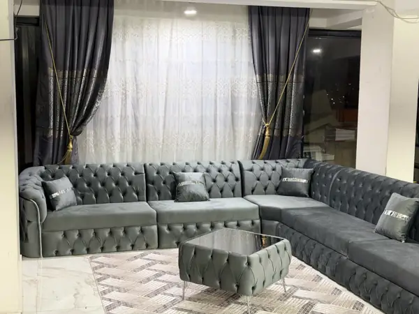 طقم كنب شيسترفيلد رمادي كبير